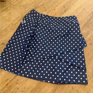 Tzu Tzu Asymmetrical Navy and White Polka Dot Skirt